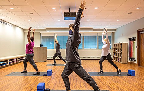 A yoga class at Chambers Center for Well-Being