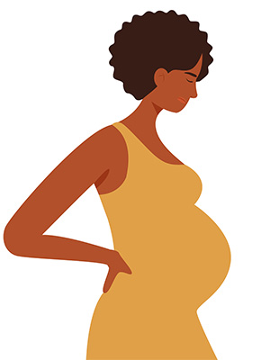 Illustration of a pregnant black woman with her hands on her hips.
