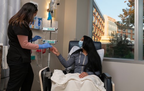 Patient receives infusion treatment at the Infusion Center at Morristown Medical Center.