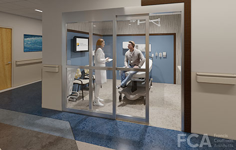 Architect's rendering of what an exam room will look like in the new emergency department at Chilton Medical Center