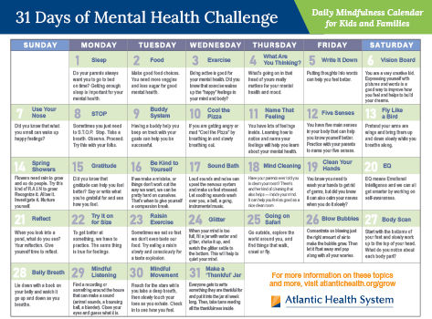 An image of a calendar filled with activities for a month of mindfulness.