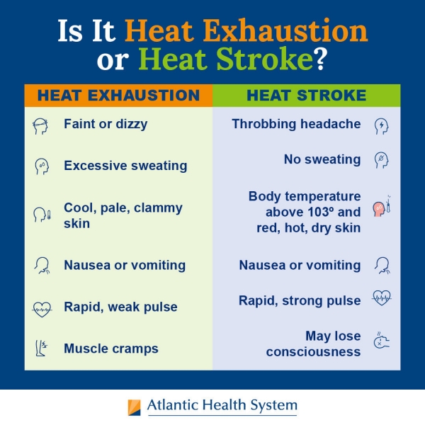 infographic of the difference between heat exhaustion or heat stroke.