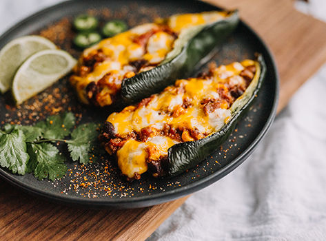 A dish of cheese baked poblano peppers for Cinco de Mayo.