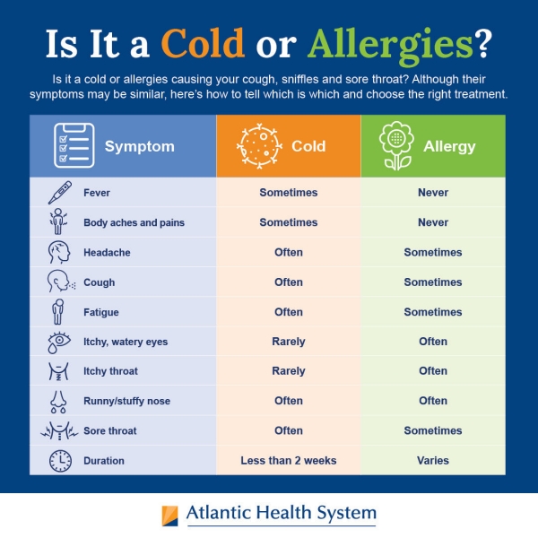 An infographic that details the differences between cold and allergies.