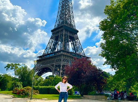 Nancy M. at the Eiffel Tower in Paris, France