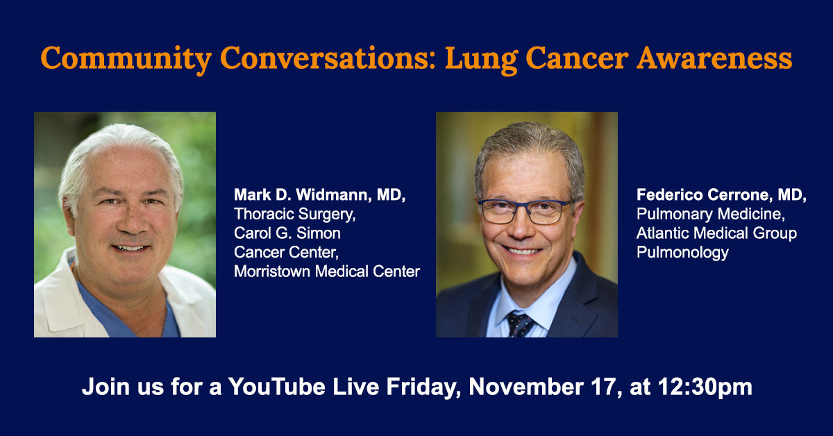 Headshots of two Atlantic Health physicians hosting a YouTube Live for lung cancer awareness.