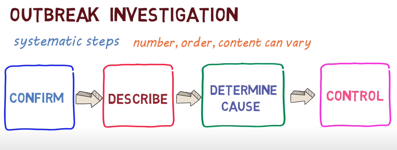 Chart showing the steps of an outbreak investigation.