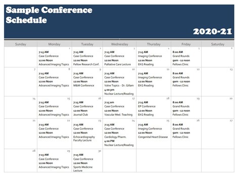 Sample cardiovascular conference schedule.