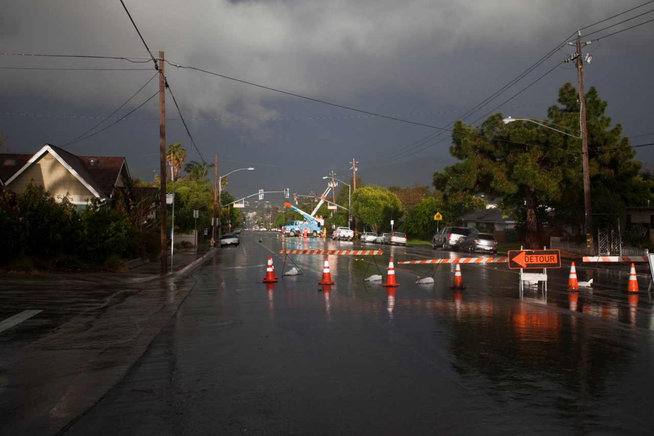 A big storm brought down a powerline, resulting in power outages. Streets closed and detours arranged.